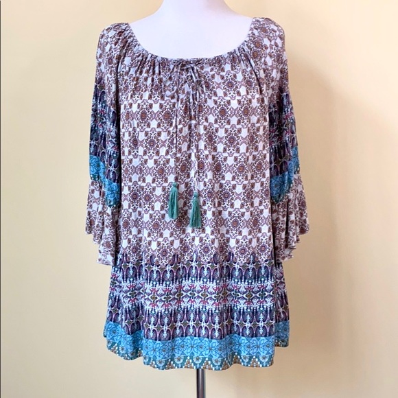 Umgee Tops Umgee Boho Patterned Tassel Peasant Blouse Poshmark